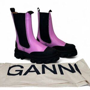 GANNI Pink/Black Cleated Platform Mid Chelsea boots, EU 37, NEW IN BOX